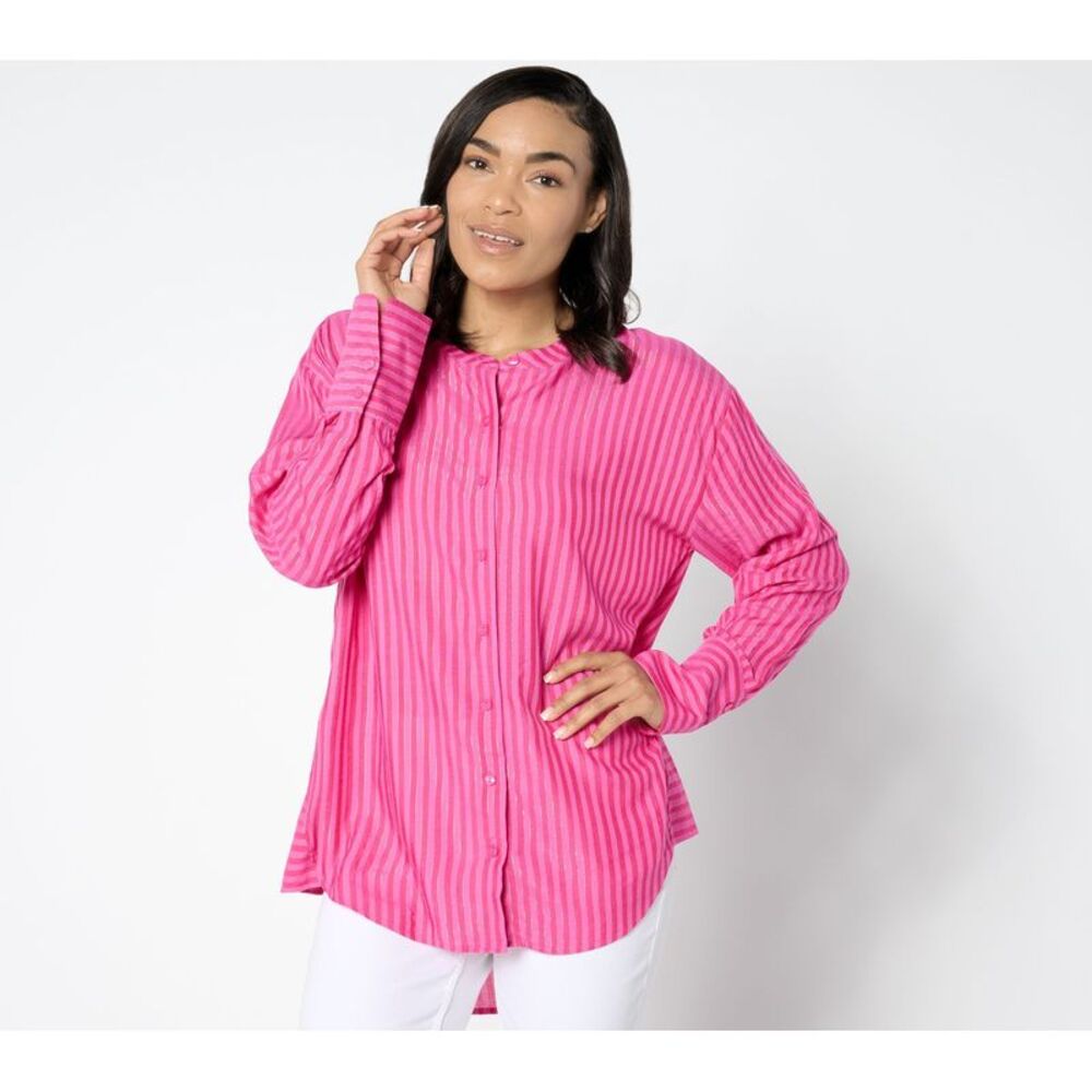 Splendid Women's Top Petite 2XP Yarn Dye Stripe Relaxed Tunic w Lurex Red